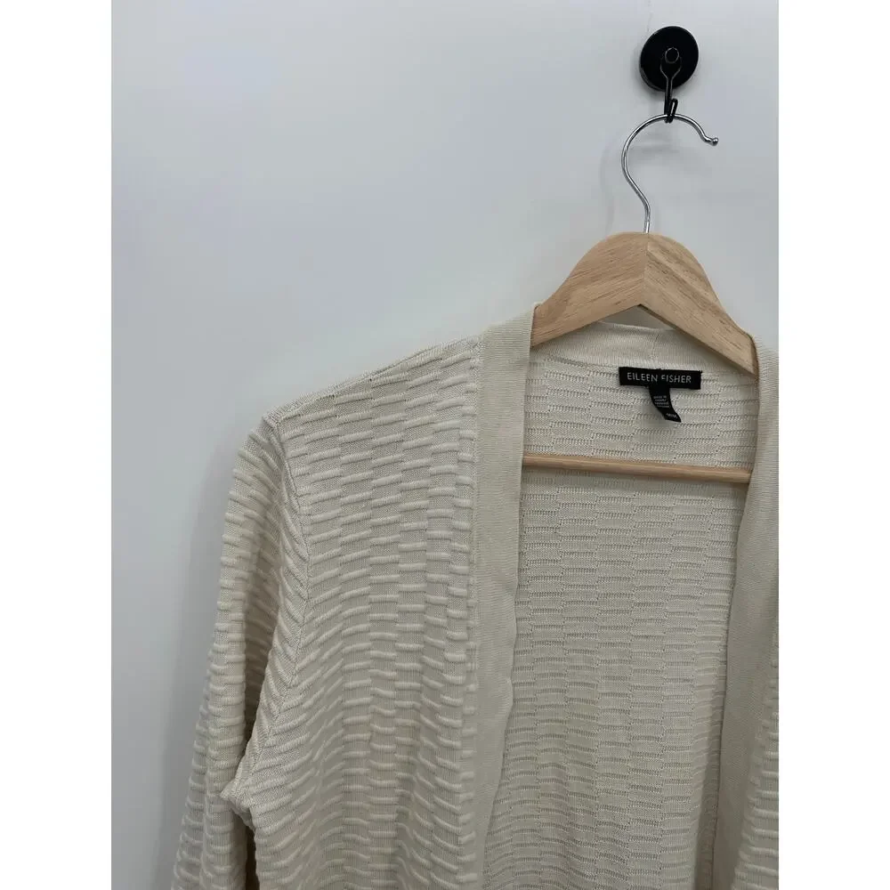 Eileen Fisher Womens Cream Knit Cardigan Sweater Size M Silk Blend Sustainable - Picture 4 of 7